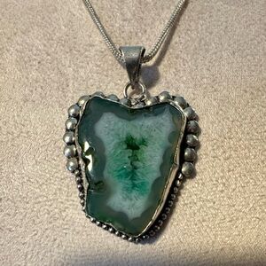 Green Agate Geode set in sterling silver on a sterling silver chain